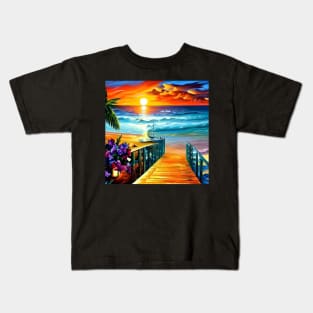 Sunset Beach Seaside Landscape Kids T-Shirt